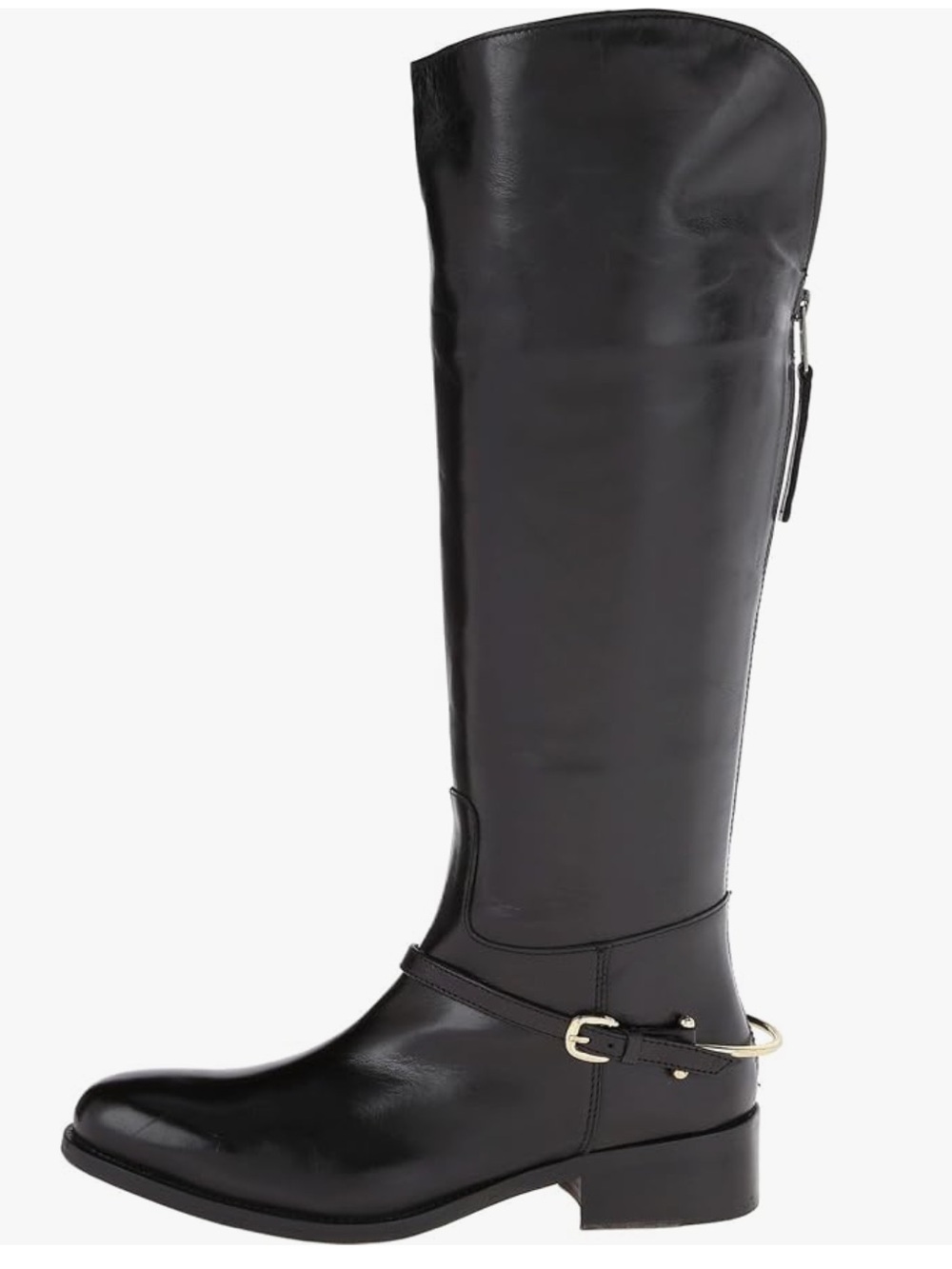 Johnston & Murphy Sari Black Leather Riding Boots with Gold Buckle 7.5